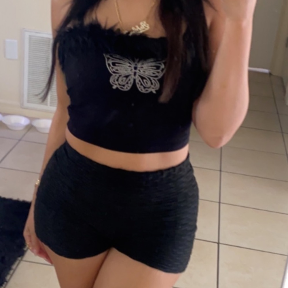 Butterfly elegance black crop top